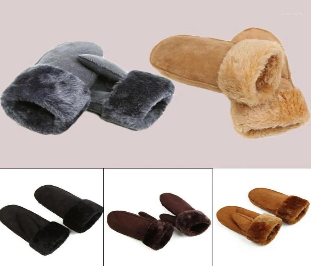 Cinq doigts gants femmes chaudes réelles vrais moutons mittens fourrure poignet tarte dames mode mat pu cuir hiver gant soft gant15956150