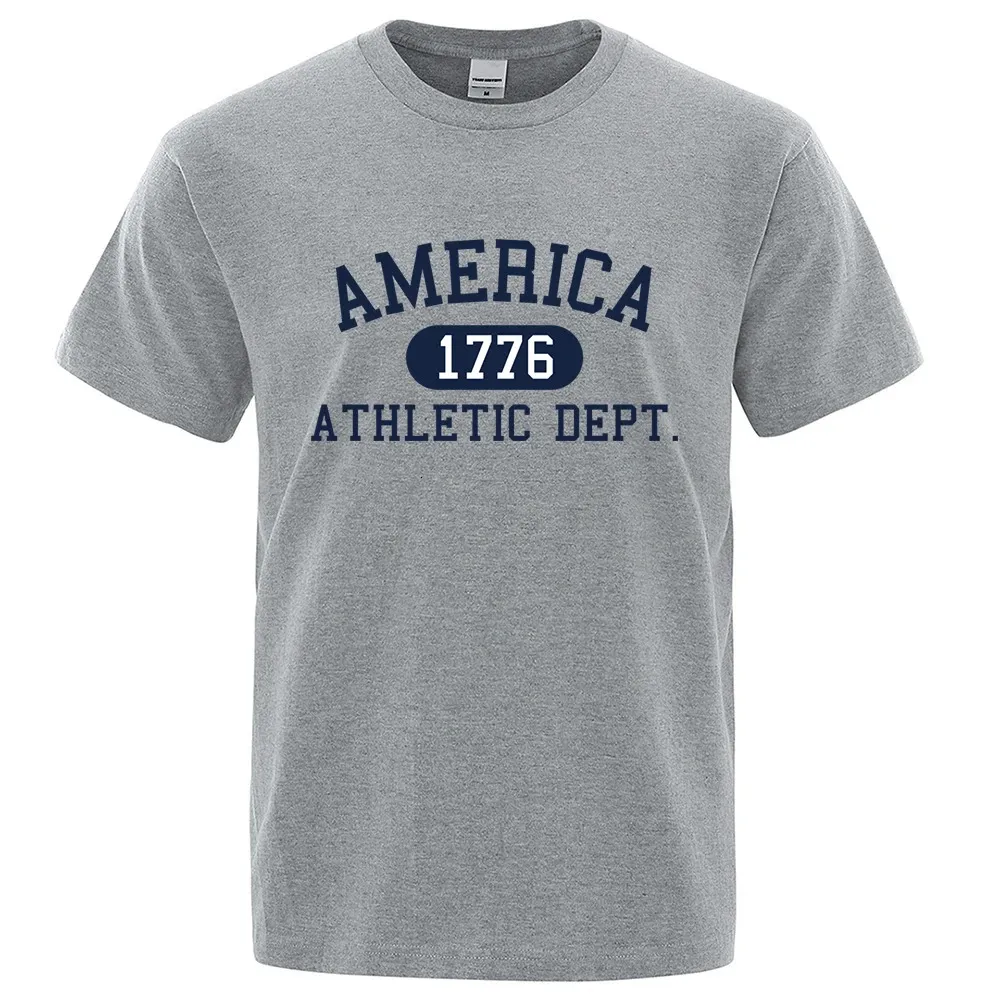 America 1776 Athletic Dept Letter Tshirt Man Fashion Tee Clothes Summer Luxury T-Shirt Hip Hop Hoppbar bomullstekläder 240412