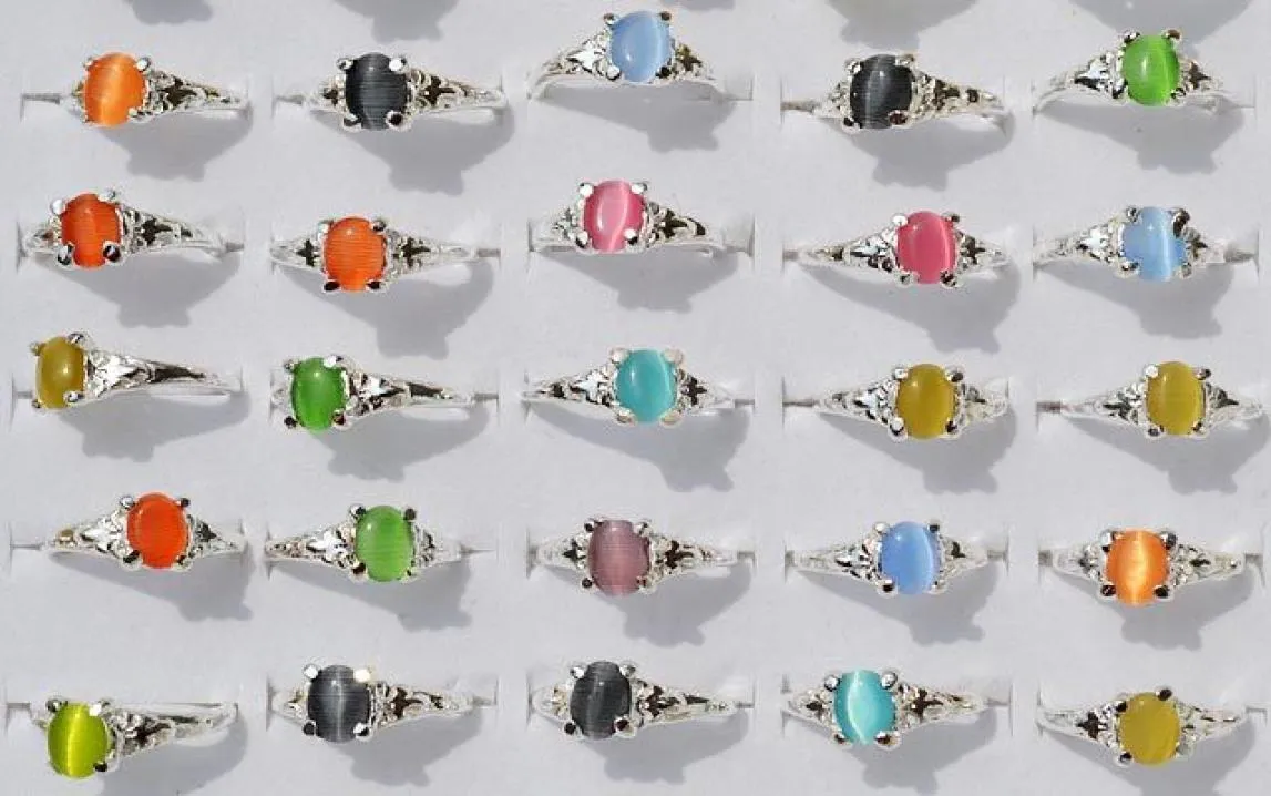 Colourful Natural Cat Eye Gemstone Stone Silver Plated Rings R10 New Jewelry 100pcslot8472076