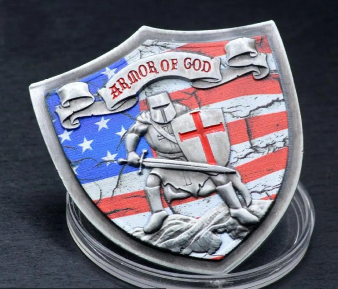 Armor of God Eph 61018 Crusaders Red Cross Challenge Monety Shield Badge Lord Bible Praye6692795