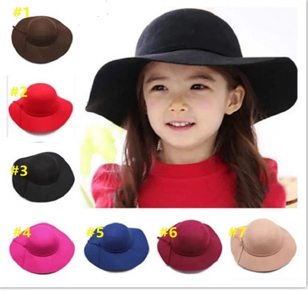 Autumn Winter Warm Kids Jongens Girls Vintage brede rand zachte pet zachte wol vilt bowknot bowler floppy kinderen zon hoed strand door air111966198