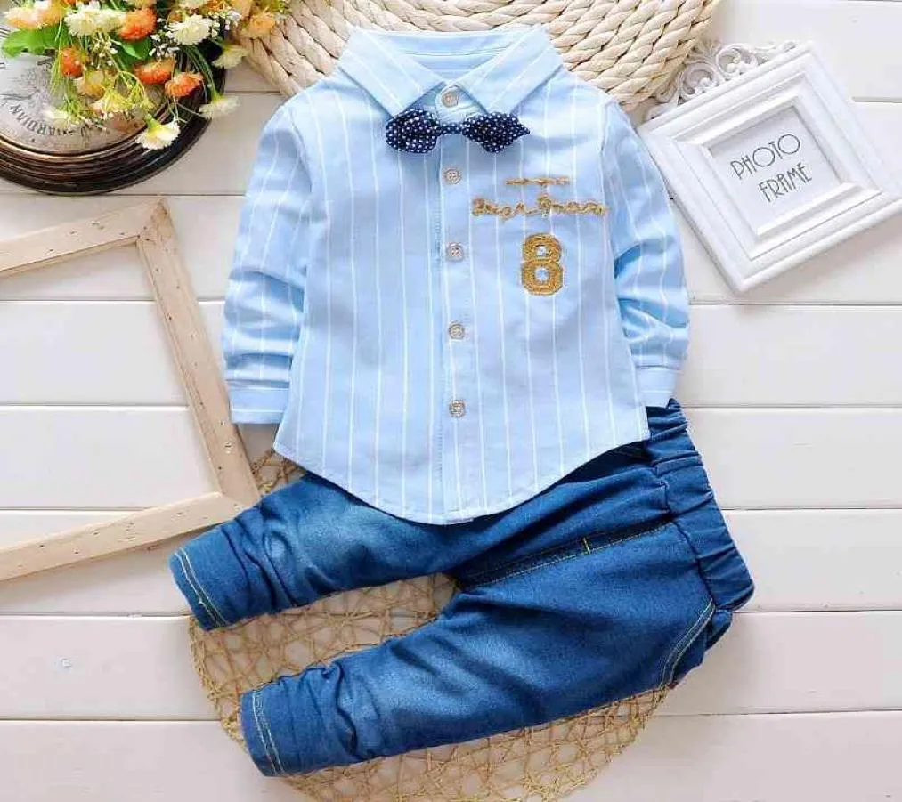 Kids Boys Clothes Baby Casual Bow Tie Shirtpants 2pcs Sets Summer Infant Denim Tenues Enfants Costumes Toddler Clothing BC1219 2018301942