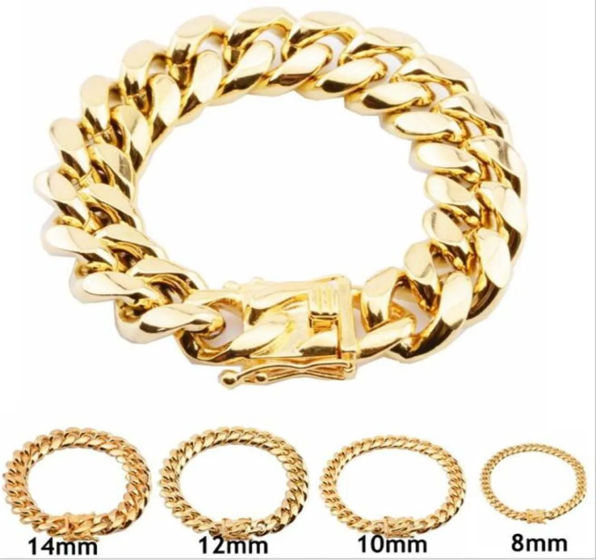 316L Bracelet ze stali nierdzewnej 18 -karatowy złoto wysiane wysokie polerowane Miami Cuba Link Mężczyzn Punk Curb Bracelet 8 mm 10 mm 12 mm 14 mm 16mm 1652927