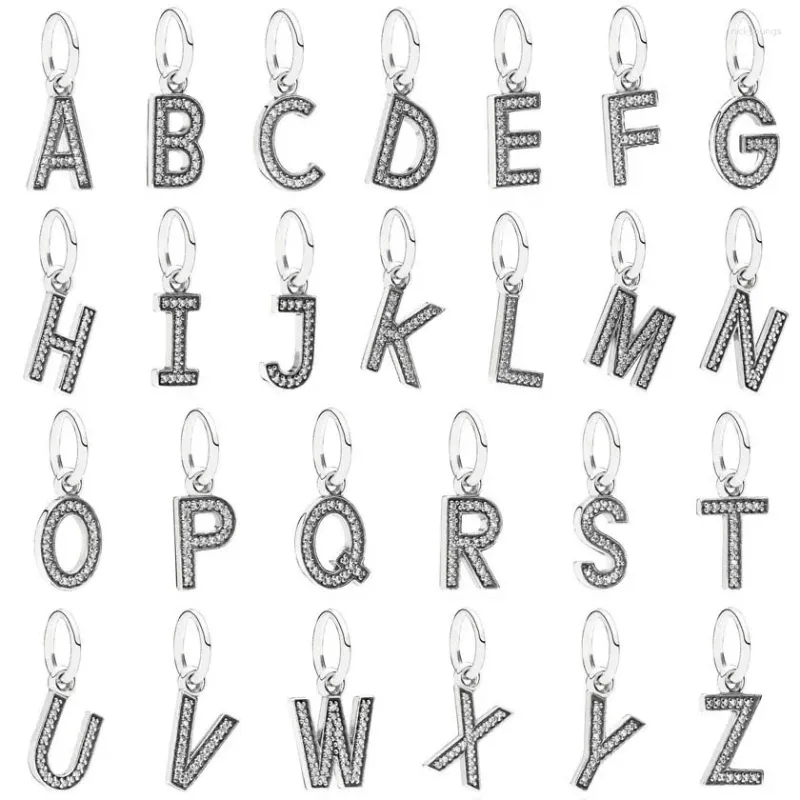 Loose Gemstones DIY Charm A-Z Dangle Alphabet 26 Letter With Crystal Pendant 925 Sterling Silver Bead Fit Fashion Bracelet Jewelry