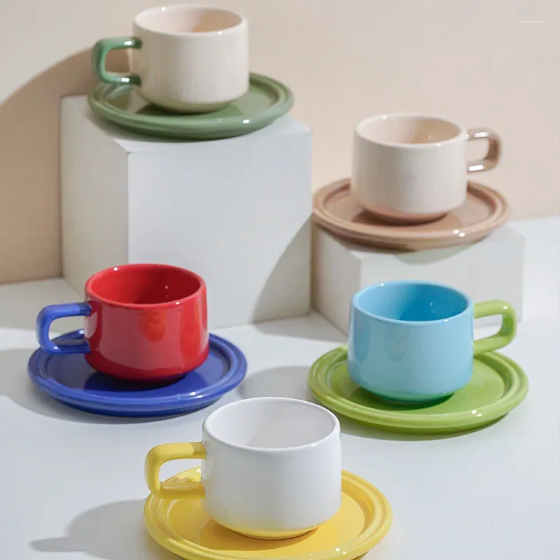 Tassen Kontrast Farbe Keramik Kaffee Licht Luxus Ins Fun Latte Tassen Tee Cappuccino Kakao Müsli Getränksaucer Set Geschenke