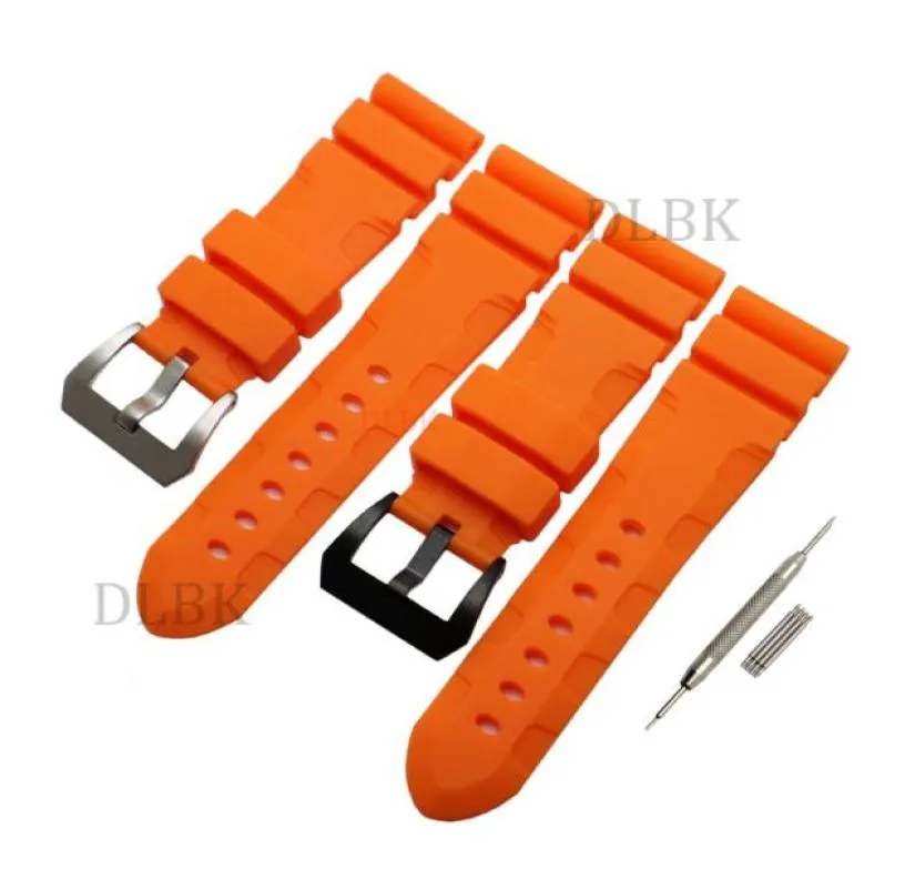 24 mm 26 mm gesp 22 mm mannen oranje duiken siliconen rubberen horlogeband sport armband band roestvrijstalen speld gesp voor panerai l3182080