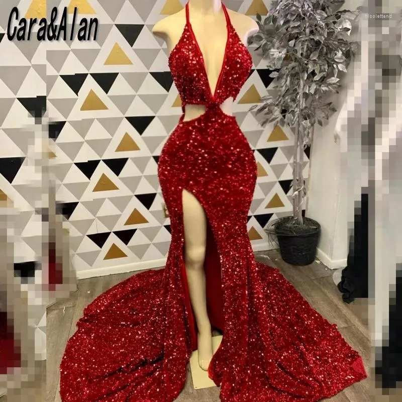 Abiti per feste sexy cazzo di ballo rosso per ragazze nere paillettes sirene abiti di compleanno divisi Abend Kleider 2024 Vestidos de Gala