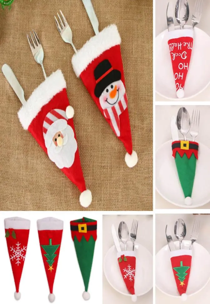 クリスマスキャップディナーウェアセット装飾カトラリーホルダーフォークナイフポケットクリスマス装飾バッグスノーフのボトル装飾