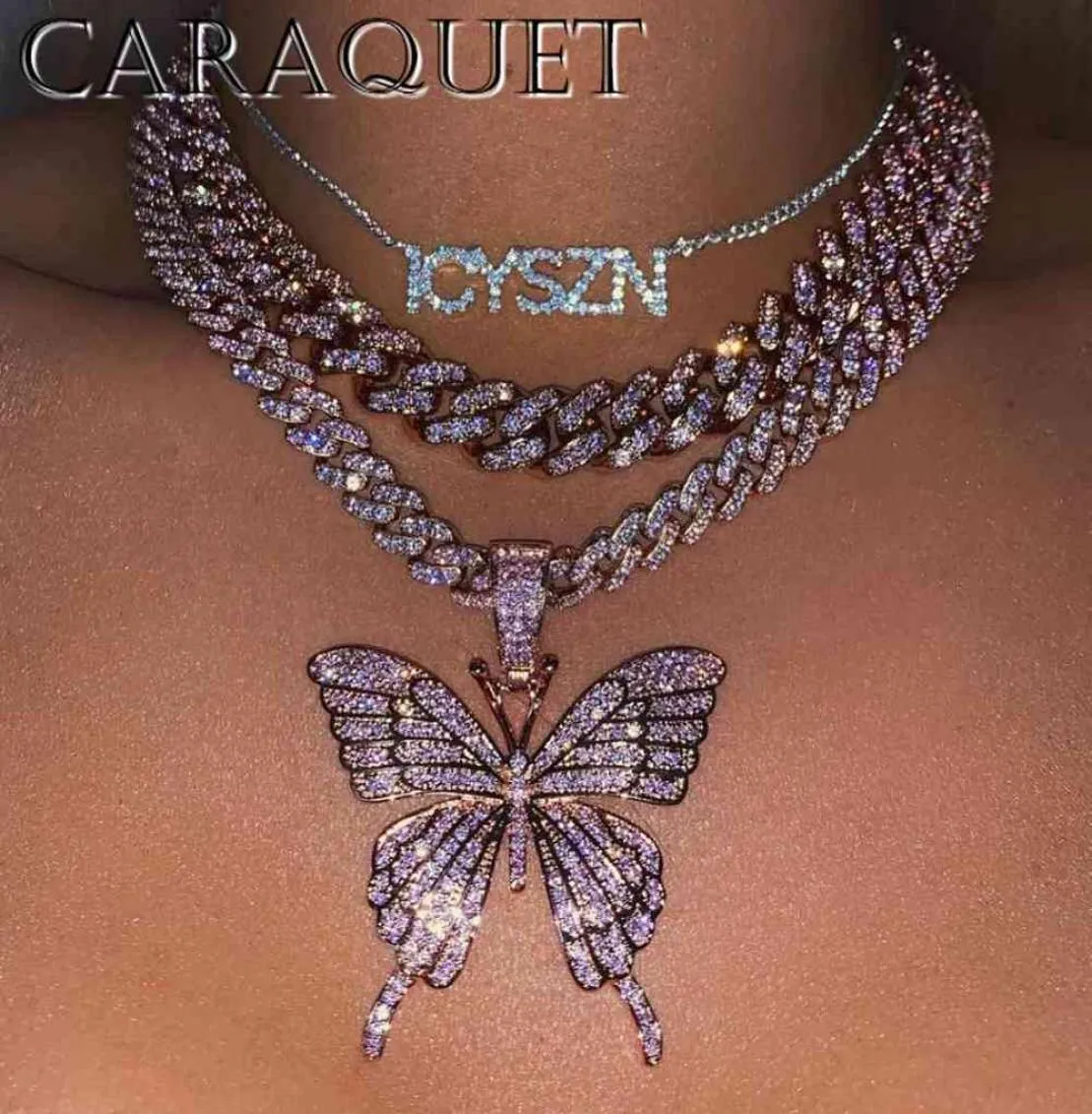 Colar de borboleta de cristal de cristal de luxo rosa para mulheres Bling Bling Multicolor Rhinestone Punk Hiphop Jewelry4345986