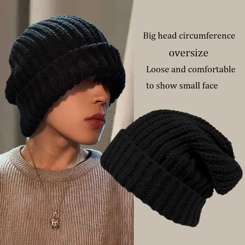【韓国 AWESOME NEEDS】OVER FIT KNIT HAT Korean Oversi Knitted c hat for Men - Large Size 58cm/60cm