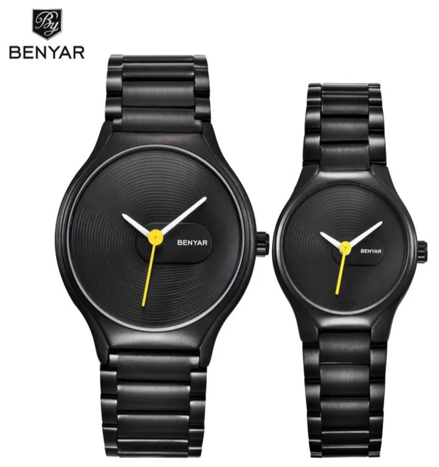 Benyar Coppia Orologio Set impermeabile Full Steel Fashion Casual Men Watches Top Brand Branch Business Luxury Quartz Watch Clock240J2419024