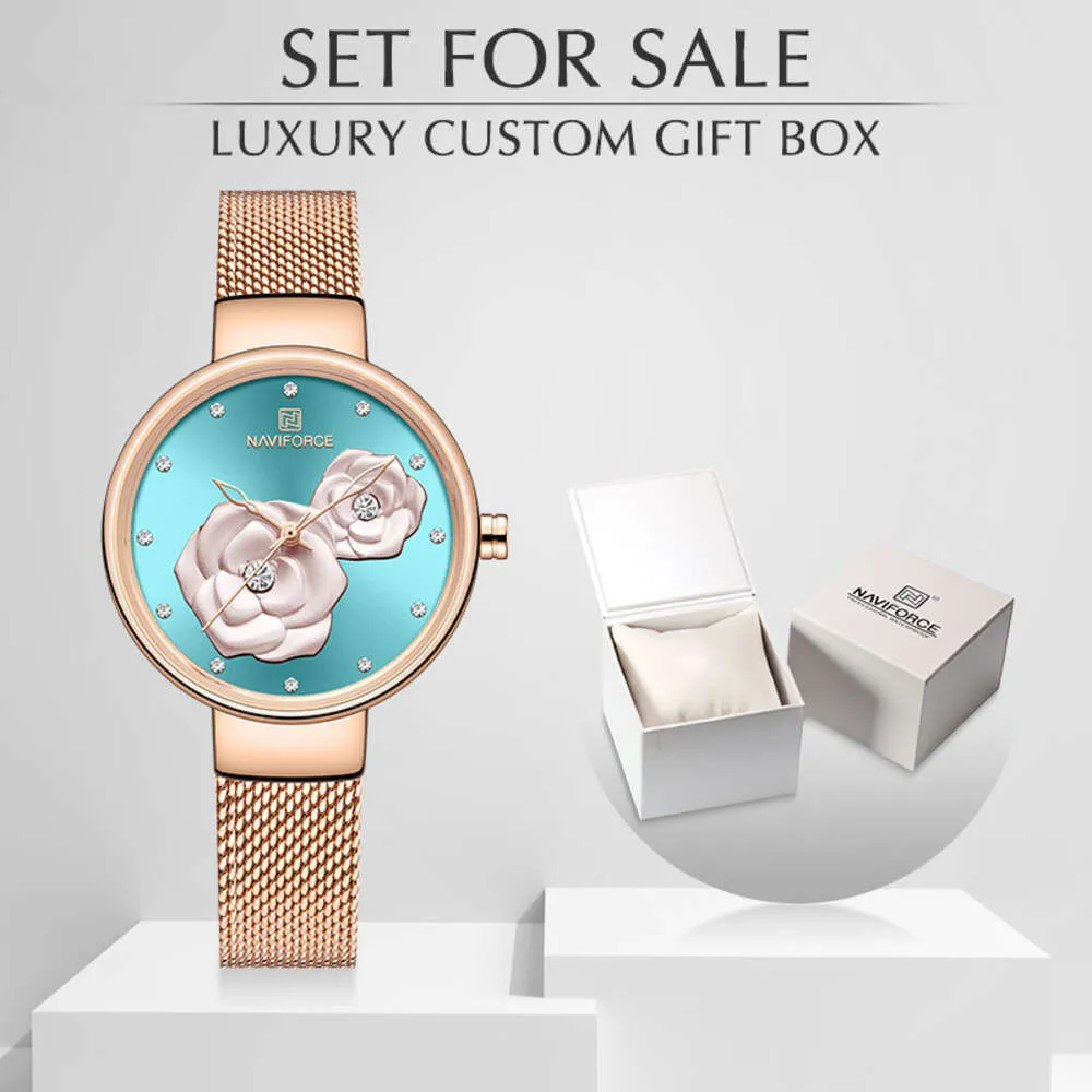 NAVIFORCE Montreuse-bracelet Nouveau Naviforce Rose Gol Women Watchs Habillez Quartz Watch Ladies avec Luxury Box Female Wrist Girl Girl Clock Set à vendre High Quality