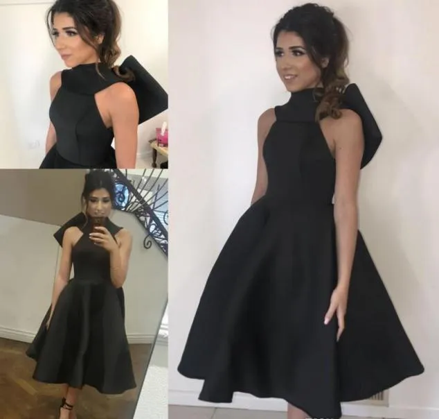 2019 Little Black Cocktail Dress طول الشاي شبه النادي ارتداء ثوب التخرج من العودة للوطن بالإضافة إلى حجم مخصص Made9348095