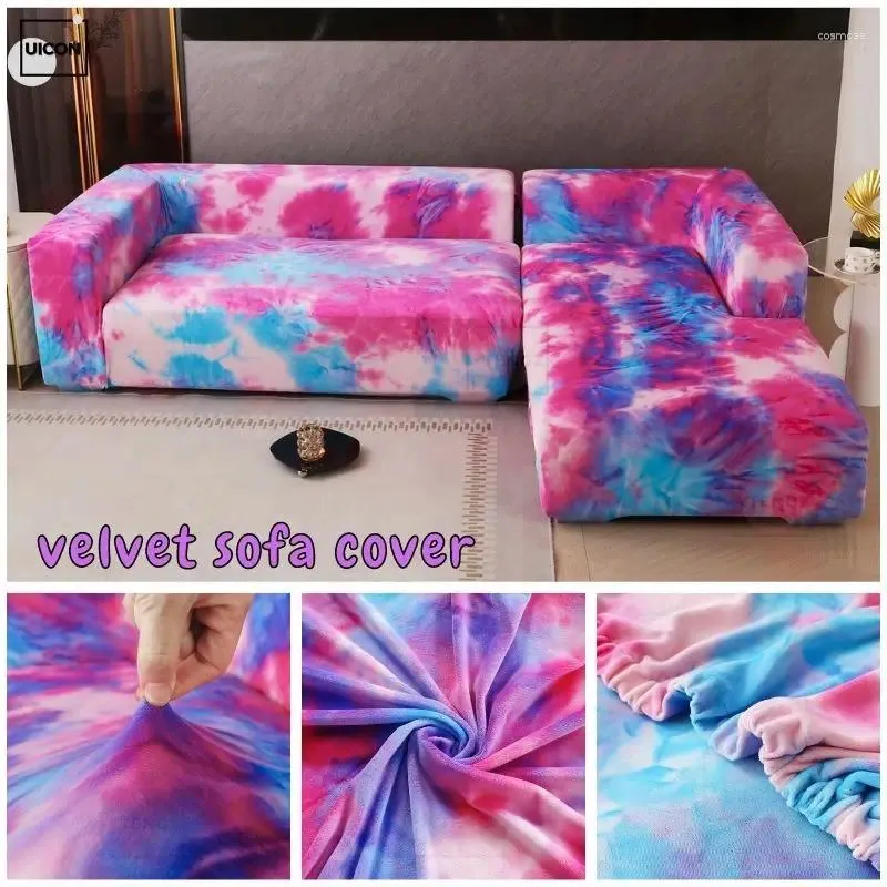 Stoelhoezen Tie Dye Velvet Sofa Cover voor woonkamer stretch Slipcover l vorm hoek funda elastische bank