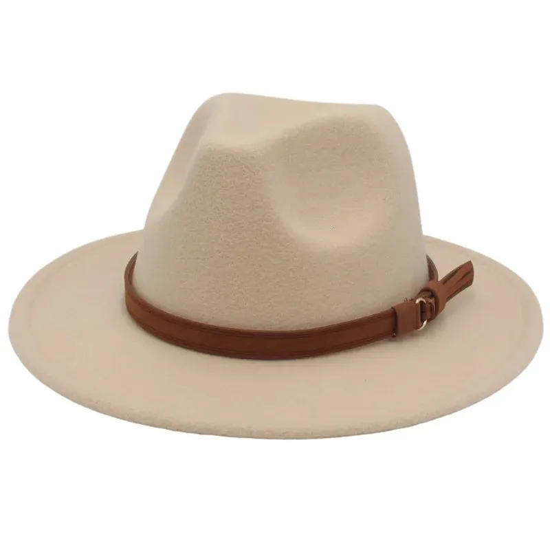 Big Brim Brown Belt British Retro Feel Cap Men Western Cowboy Fedora Hat Party Church Hats Kobiety Eleganckie sombreros de Mujer 240401