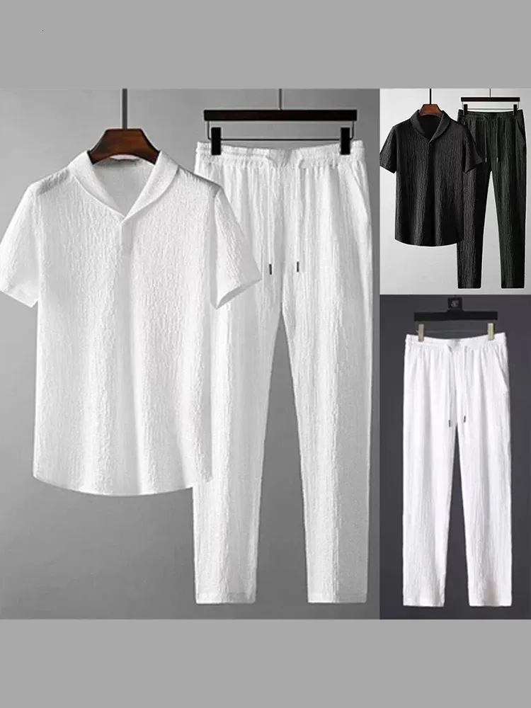 T-shirty Pants Man Casual Classic Miękkie luźne spodnie Zestaw Mężczyźni 2024 Summer Mash