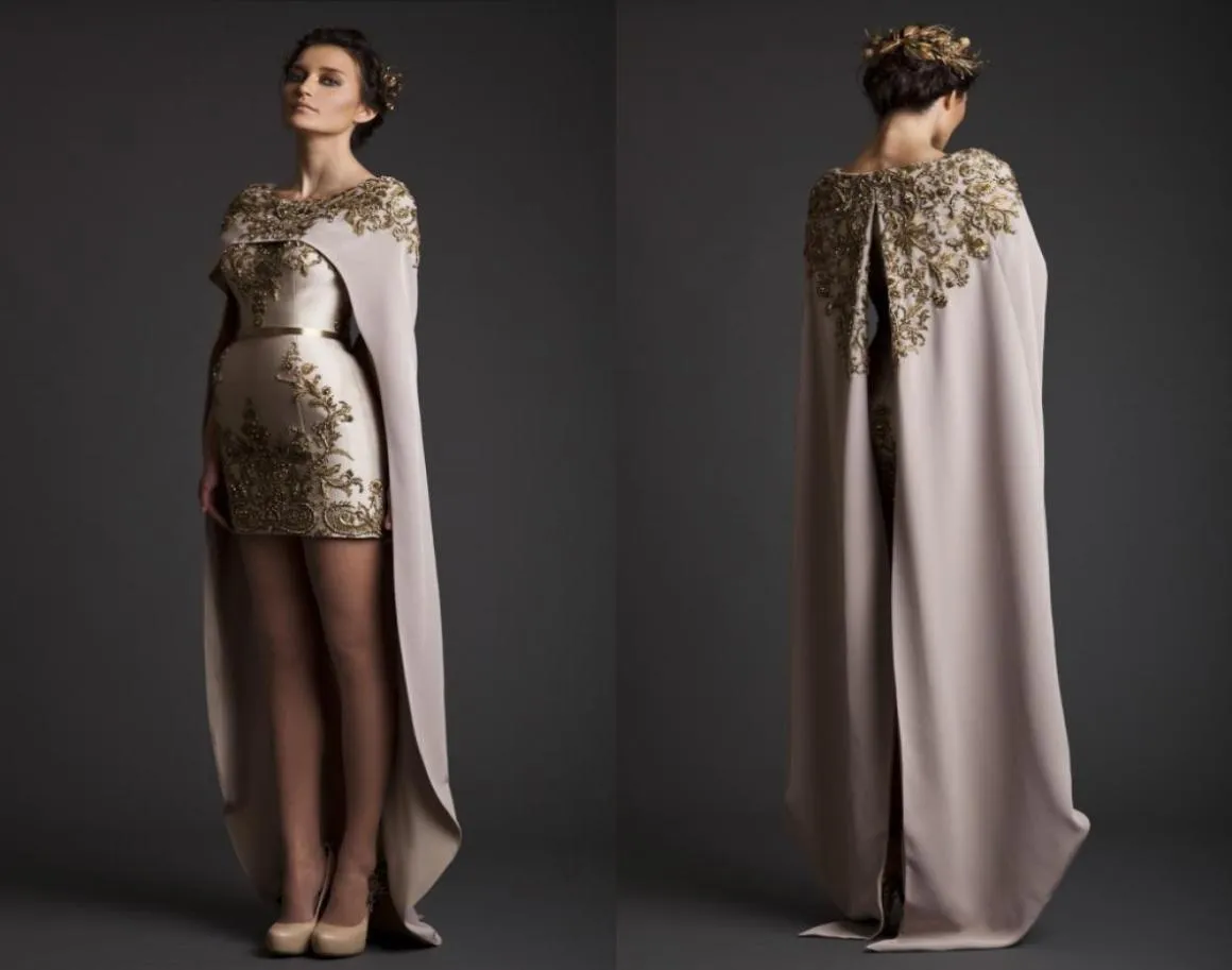 2017 Vintage Krikor Jabotian Robes de soirée gaine longue Cape broderie Satin Satin Courts Champagne Robes3404072