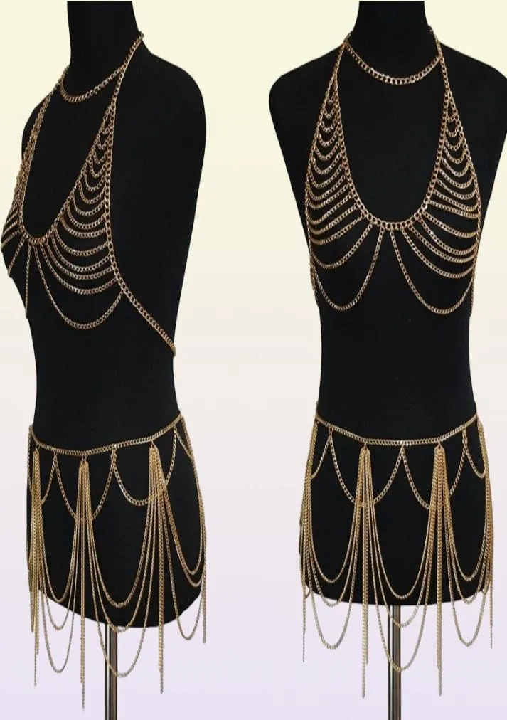 Charm Women Body Chain Dress Chainmail Wrap Necklace Harness Chain Bra Fashion Women Dress Wear Body Jewelry T2005077870396