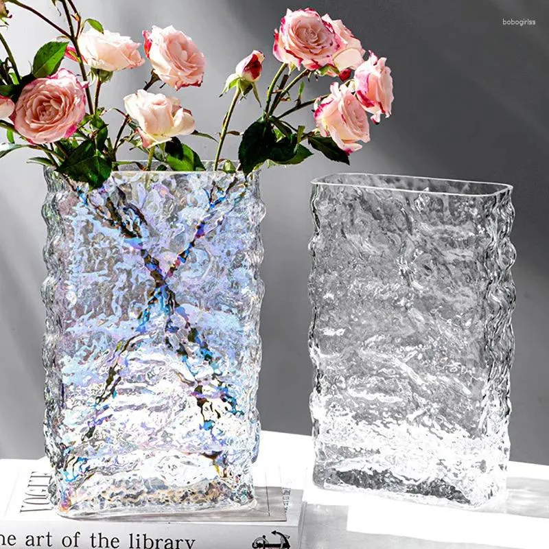 Vases European Ins Style High-Grade Electroplating Glacier Vase Glass Transparent Hydroponic Flower Flowers Home Decoration