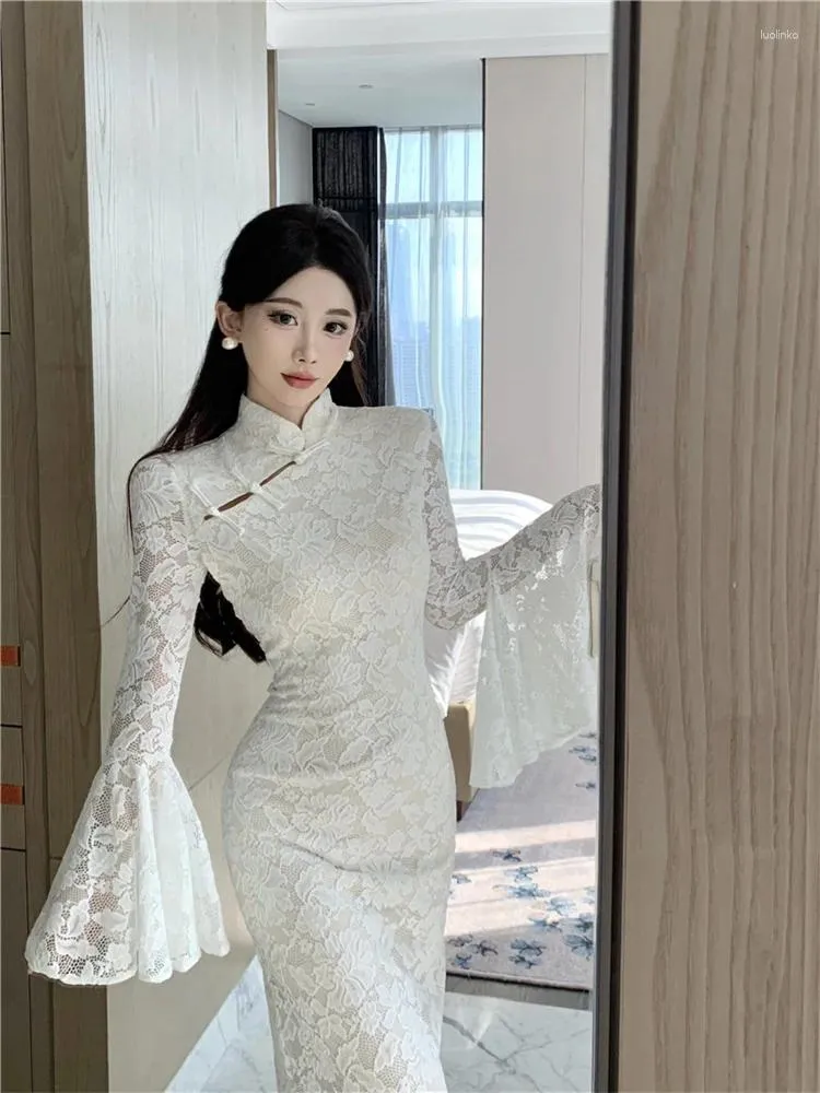 casual lace dress design Floor Length Lace Shirt Dress, Occassion Tissue Lace Outfit, Casual African  Work Tunic, Trent Wedding Guest Maxi, Minimalist Church Gown