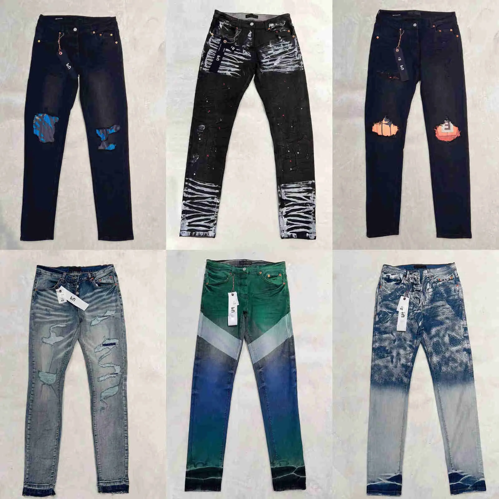 Man Jeans Designer Purple Chude Rowed Biker Slim Pront Pants Stack Fashion dżinsowe trend