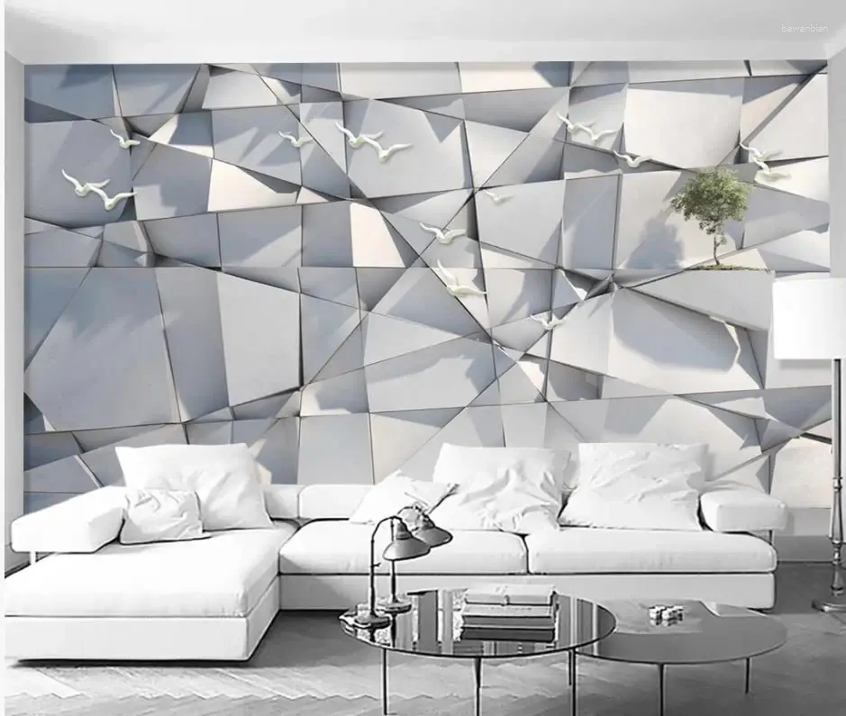 Tapety Nowoczesne tapety do salonu minimalistyczne abstrakcyjne trójwymiarowe geometryczne ptak sofa