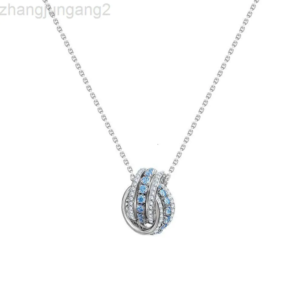 Designer Swarovskis Jewelry Shi Jia 1 1 Original Template Interlocking Blue Diamond Transport Bead Necklace for Women with Element Crystal Collarbone Chain