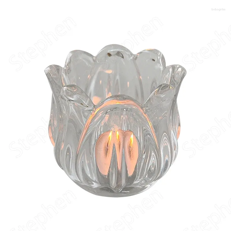 Titulares de vela coreanos Ins retro tulipas pequenas portador de vidro caseiro candelabro cristal europeu mesa de jantar decoração transparente candelabra