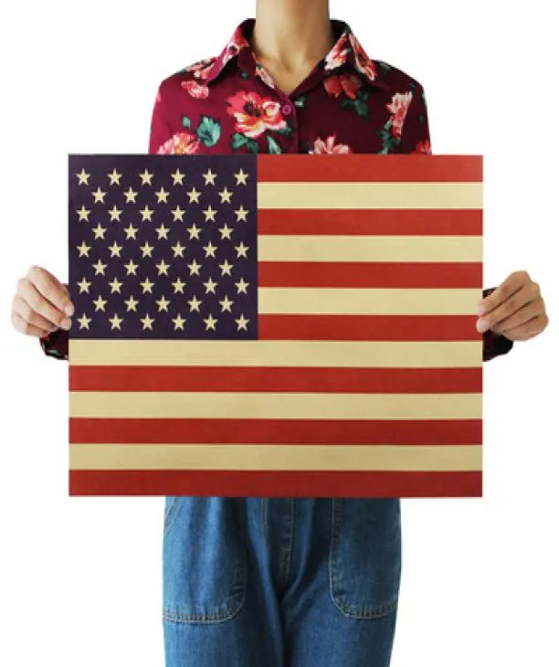 American Flag Retro Nostalgia Kraft Paper Affisch Interiör Bar Cafe Decorative målning Väggklistermärke 515x36cm6376382