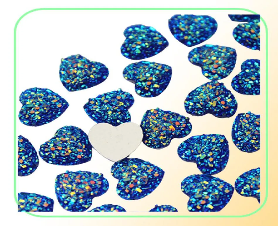 200pcs 12mm glitter ab color resin heart rhinestone cabochon flat back crystal stone honipiqu