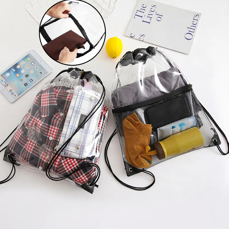 Large Clear Drawstring Backpack - 34x45cm - Lightweight Gym & Beach Bag ...