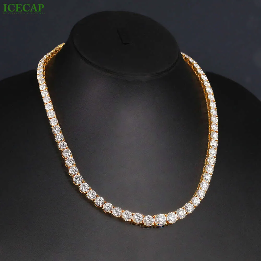 Catena di tennis hip hop taglio rotondo con diamante moissanite con piastra in oro giallo a frammento di 925 crate