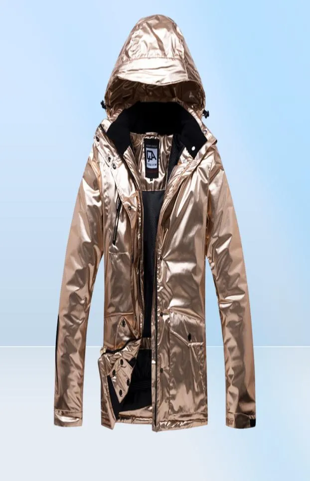 Terno de esqui dourado Homens Mulheres Snowsuit Casal Inverno Roupas de snowboard ao ar livre Jaqueta de esqui quente de jaqueta de esqui grossa set12059068