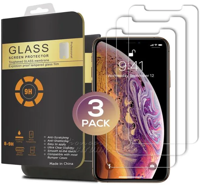 3 förpackningar för ny iPhone 11 Pro XR XS Max 58 61 65inch Hempererat glasskärmskydd 026mm 25D Rundad kant 8Plus för iPhone 6380038