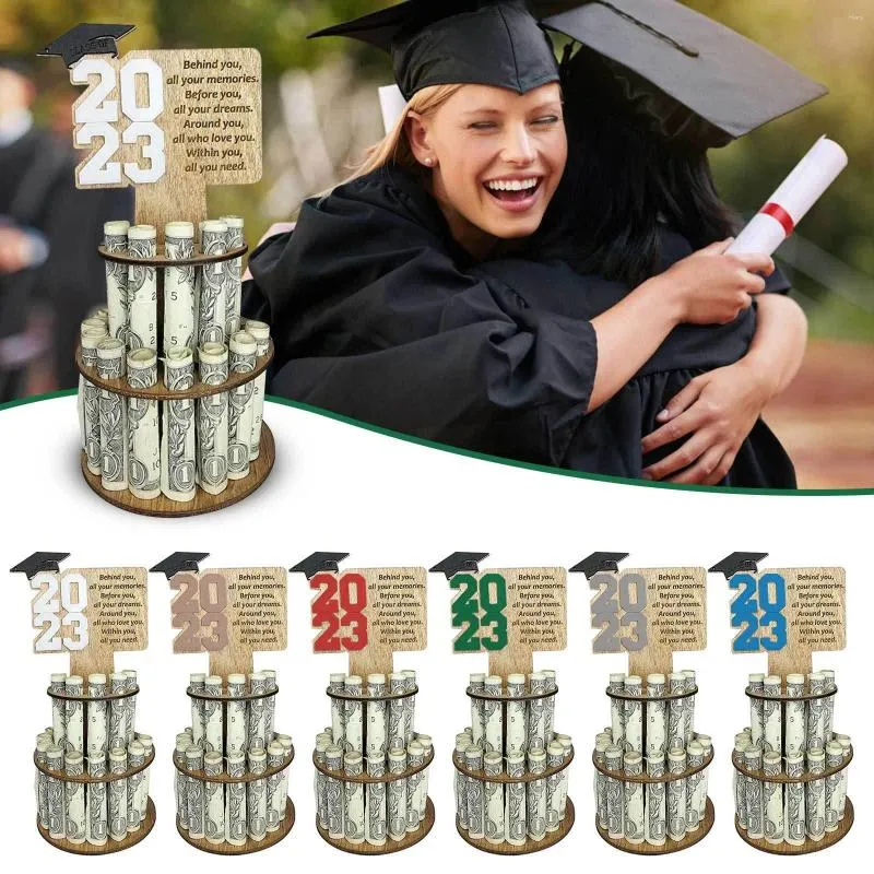 Dekorativa plattor Graduation Gift Money Holder - 2024 Cake for Party Wood