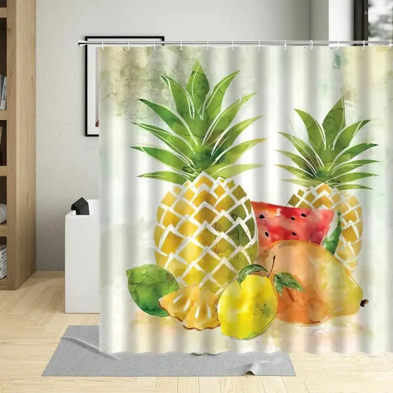 Duschvorhänge Sommer Obst Ananas Muster Badezimmer Polyester Stoff Cartoons Stoffbildschirme wasserdichte Vorhang mit 12 Haken