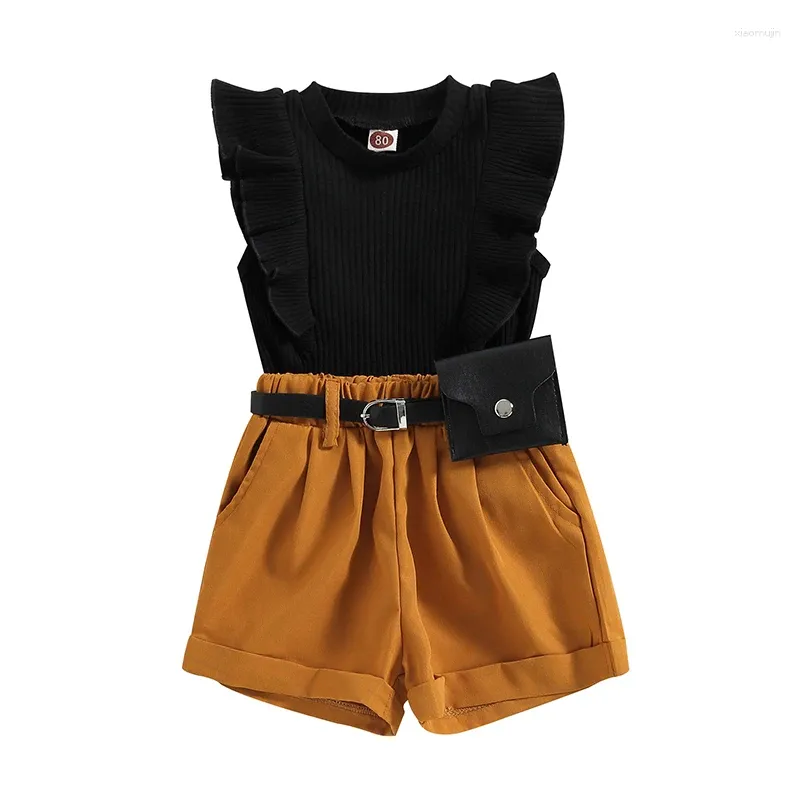 Roupas conjuntos de roupas para crianças meninas roupas de verão com nervuras com estrias com nervuras com tanques de cabeceira com shorts pequenas roupas de moda infantil