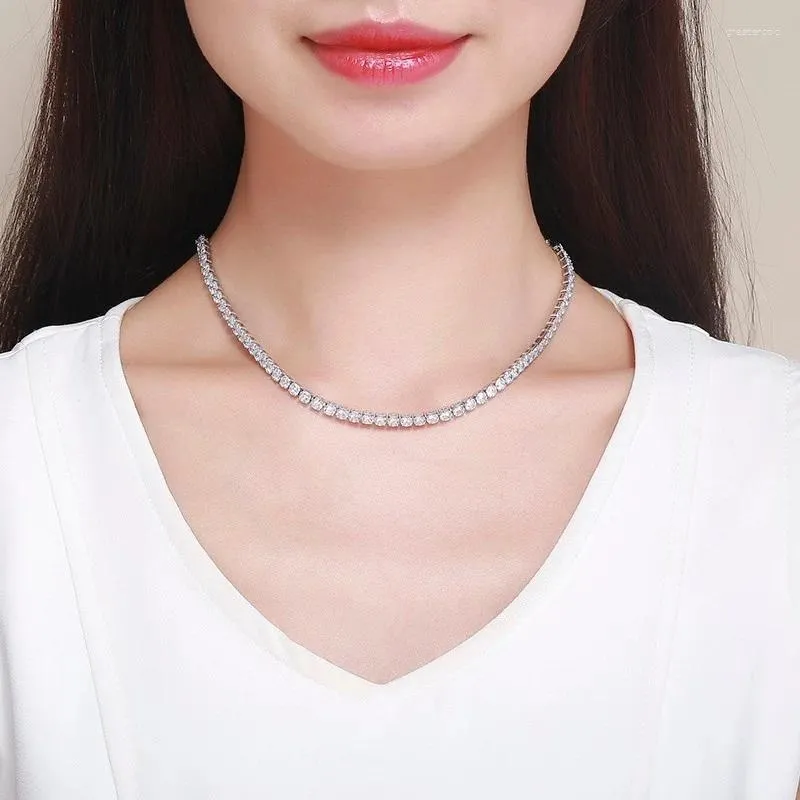 Koker 35cm-60cm 4mm CZ Stones-kedja Kort långt halsband för kvinnor Girls White Gold Color Jewelry Collier krage Kolye Ketting
