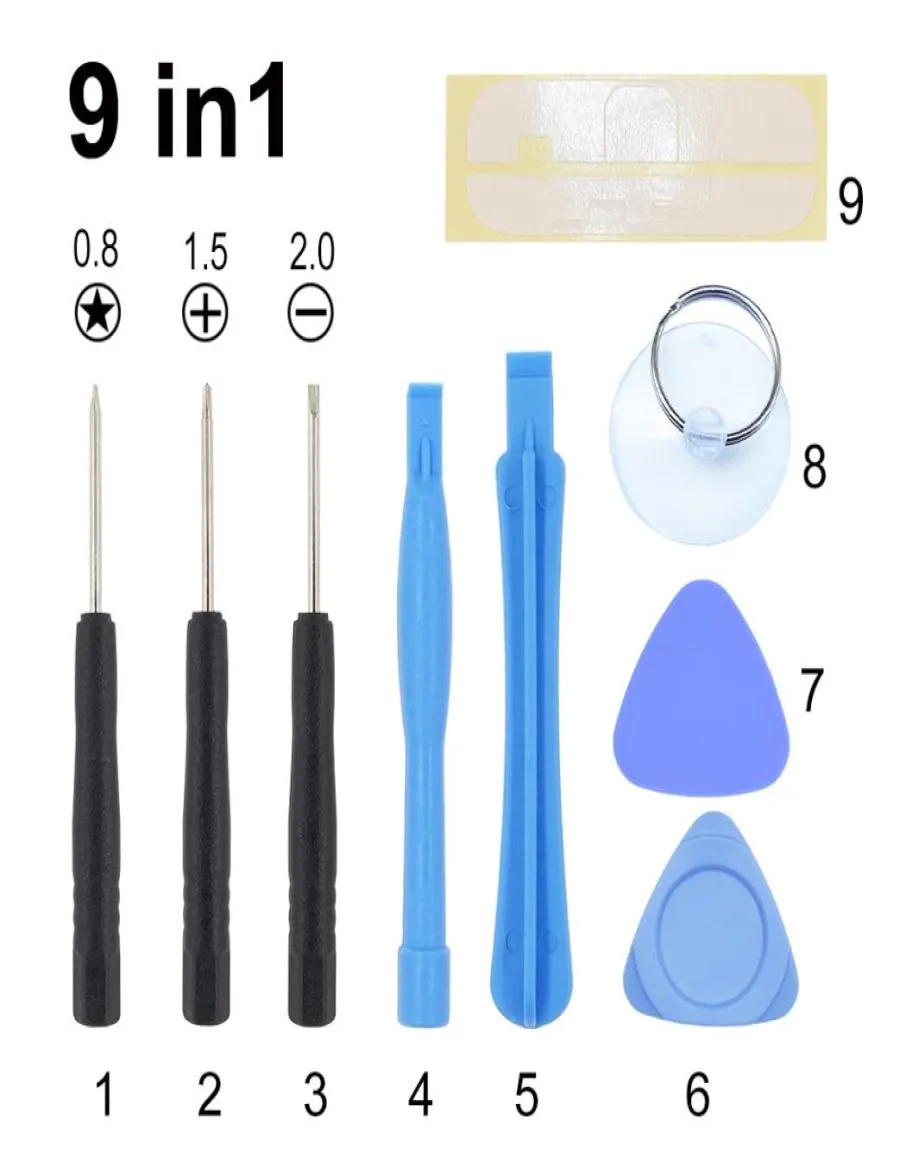 9 in 1 Öffnungswerkzeug Kit Pry Tool Set mit Pentalobenschraubendreher für iPhone 5 5G Reparaturwerkzeug 500SET3050173