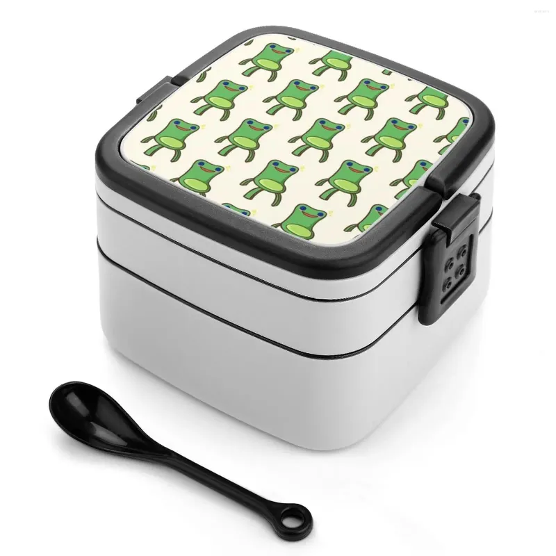 식기 개구리 의자 Bento Box Leak-Proof Square 점심과 구획 개구리 귀여운 동물 달콤한 점심