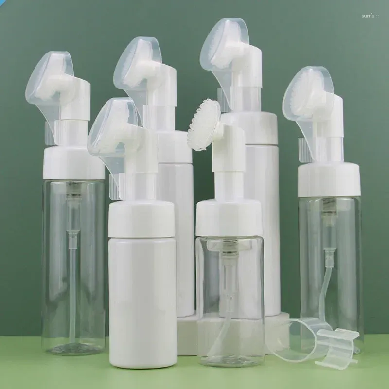 زجاجات التخزين 10pcs رغوة موس من منظف الوجه مع فرشاة سيليكون نظيفة 100ML-250ML