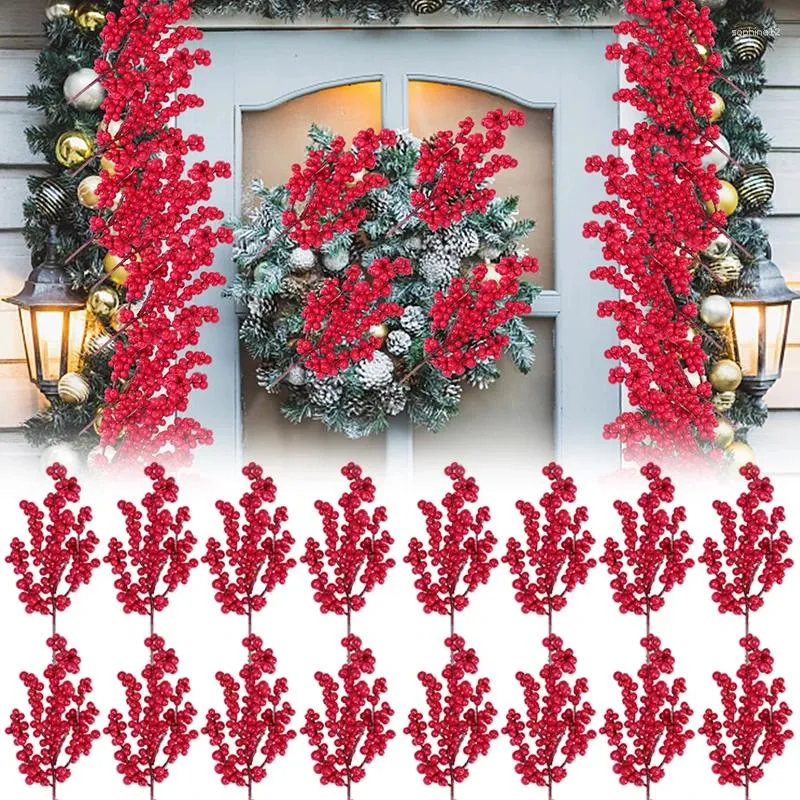 Decorative Flowers 10/1Pcs Artificial Red Berries Simulation Foam Berry Flower Bouquet DIY Garland Xmas Tree Ornaments For Year Table Decors