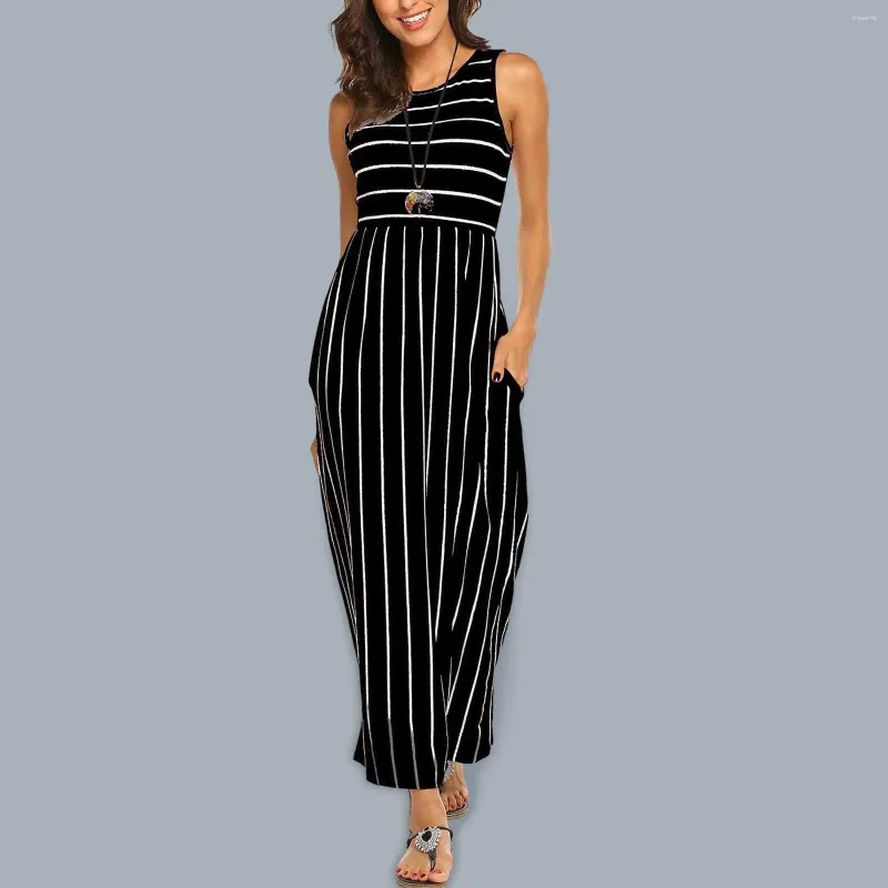 Lässige Kleider Holiday Kleid Outfits 2024 Frauen modisch ärmellose gestreift fließend langen Rock mit Vestidos Verano Moda