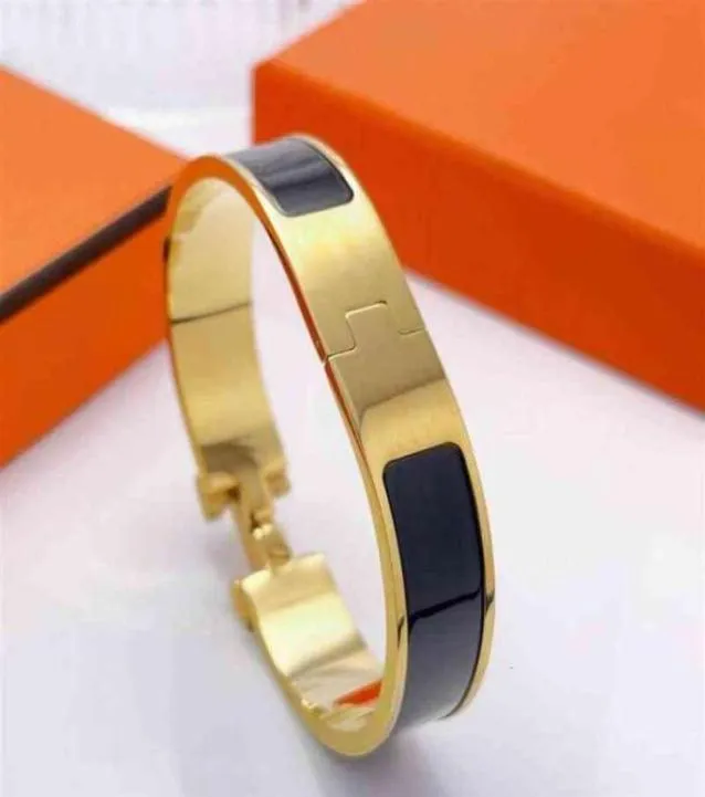 Designer Gold Letter Email Armreif Armband Luxus Frauen Männer Edelstahl 12mm Armbänder Schmuck mit Orangenbeutel 17cm 19cm1822304228