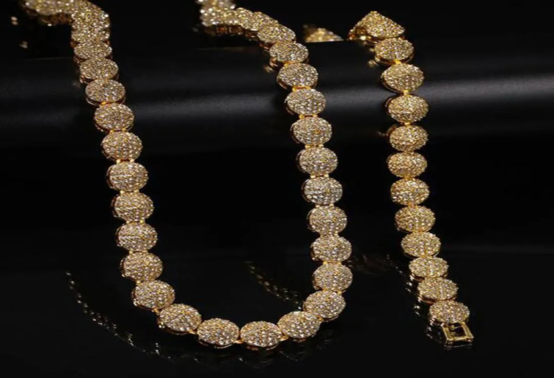 Heren 10 mm Gold Plating Cluster ketting Braclet Chain Crystal Rhinestone Diamond Bling ketting Hiphop Jewelry8720888