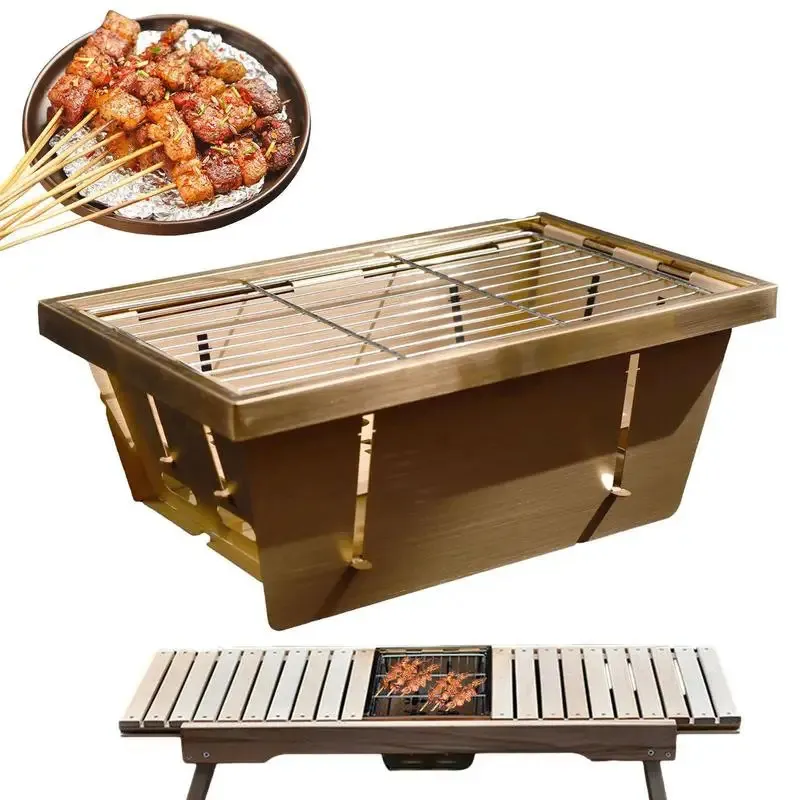 Camping en acier inoxydable BBQ Grill multifonction extérieur Camping BBQ Grill Rack pliant Camp Camp BBQ Gril BBQ Accessoires 240329