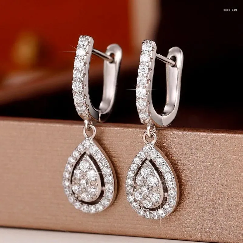 Boucles d'oreilles Stud Fashion Femme 925 STERLING Silver Water Drop Zircon for Women Needle Long Tassel Wedding Jewelry