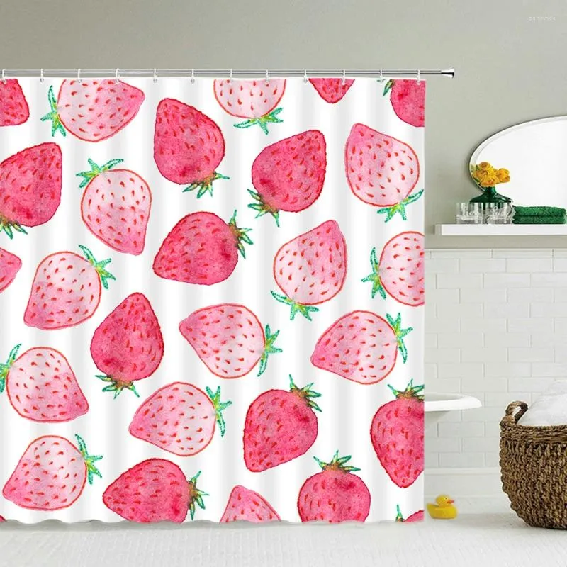 Shower Curtains 3D Waterproof Fabric Strawberry Watermelon Pineapple Fresh Printing Bath Curtain Large 240X180 Bathroom Screen