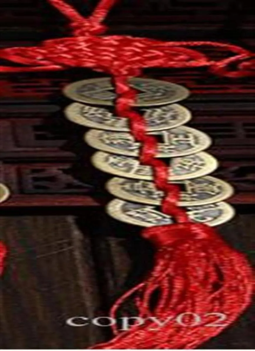 Hele rode Chinese knoop feng shui set van 6 gelukkige charme oude ik ching munten welvaart bescherming godslovende thuis auto decor276q744411111