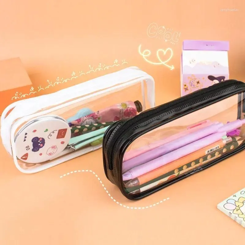 Transparent PVC Pencil Bag Stationery Storage Case Waterproof Pouch School Student Supplies Kawaii